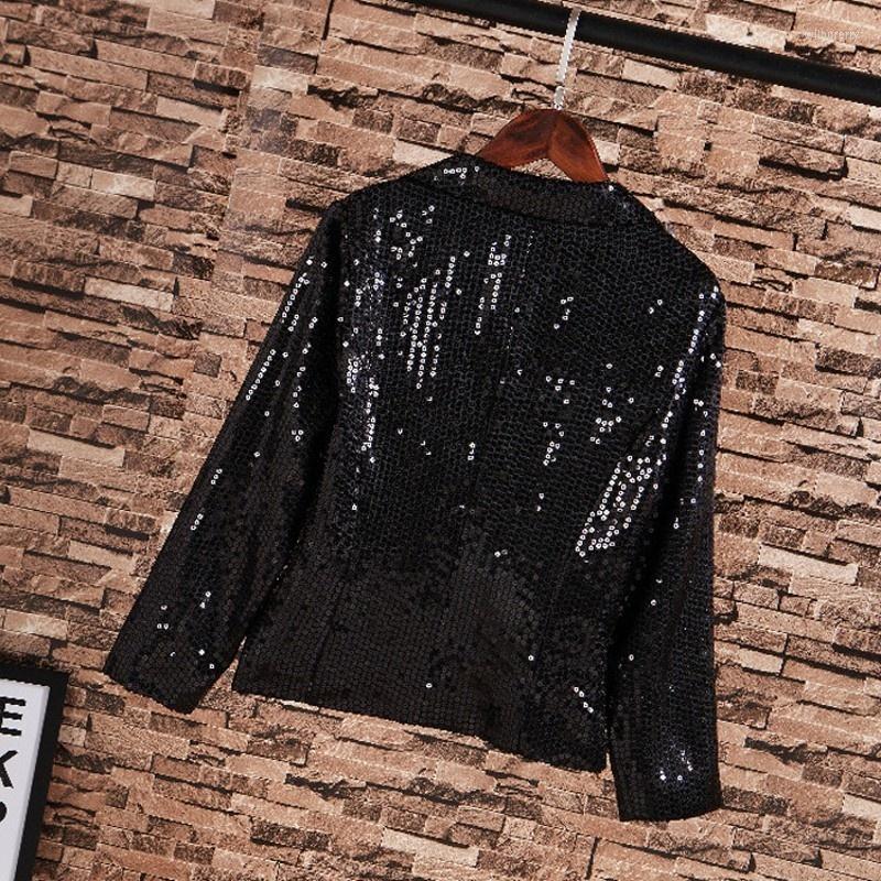 

Women' Suits Punk Fashion Style Sequined Women Black Stage Party Blazer Long Sleeve Lapel Hidden Breasted Slim Fit Female Short Outwear