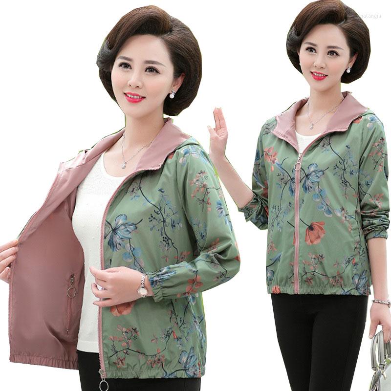 

Women's Jackets Fashion Double-Sided Wear Outerwear Women's Coats Jacket 2022 Spring Printing Short Zipper Hooded Coat Female 5XL, Green flower