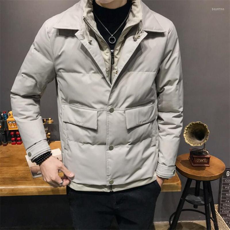 

Men's Down 2022 Winter Fashion Leisure Vacation Two-Piece Double Collar Cotton Jacket Korean Slim Youth Coat, Apricot