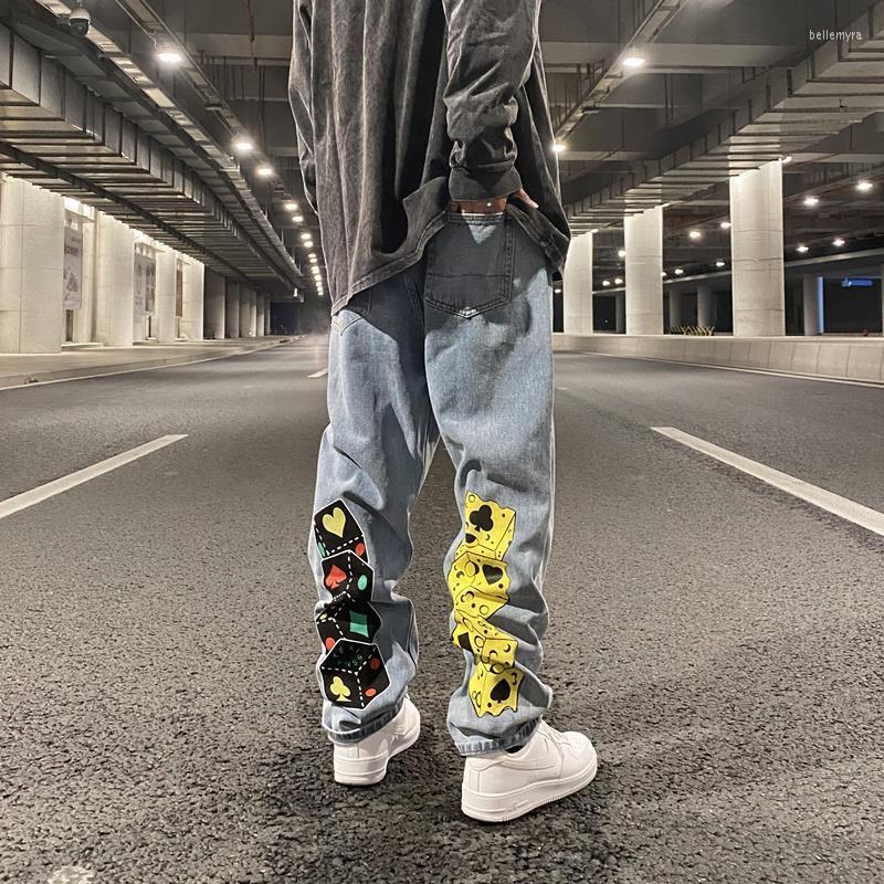 

Men's Pants High Street Jeans Printed Loose Wide-leg Hip-hop Straight And Comfortable Men Women Couple Mopping Ins