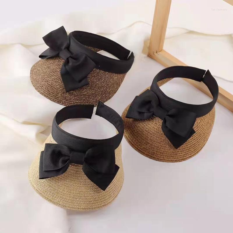 

Ball Caps Bow Paper Straw Empty Top Hat Women's Summer Wide-brimmed Portable Sunscreen Sun Cap Fashion Casual Beach Chapeau Grass, As the picture shows