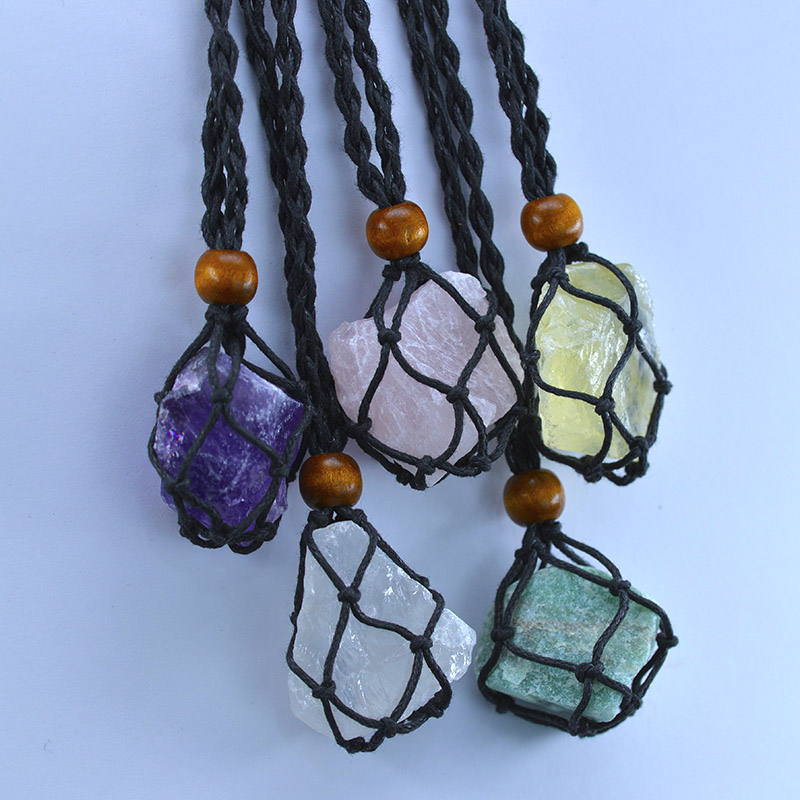 

Irregular Natural stone Pendant Necklace Rose Quartz Crystal Amethyst rope Wire Wrapped Pendants Hanging Fashion Jewelry