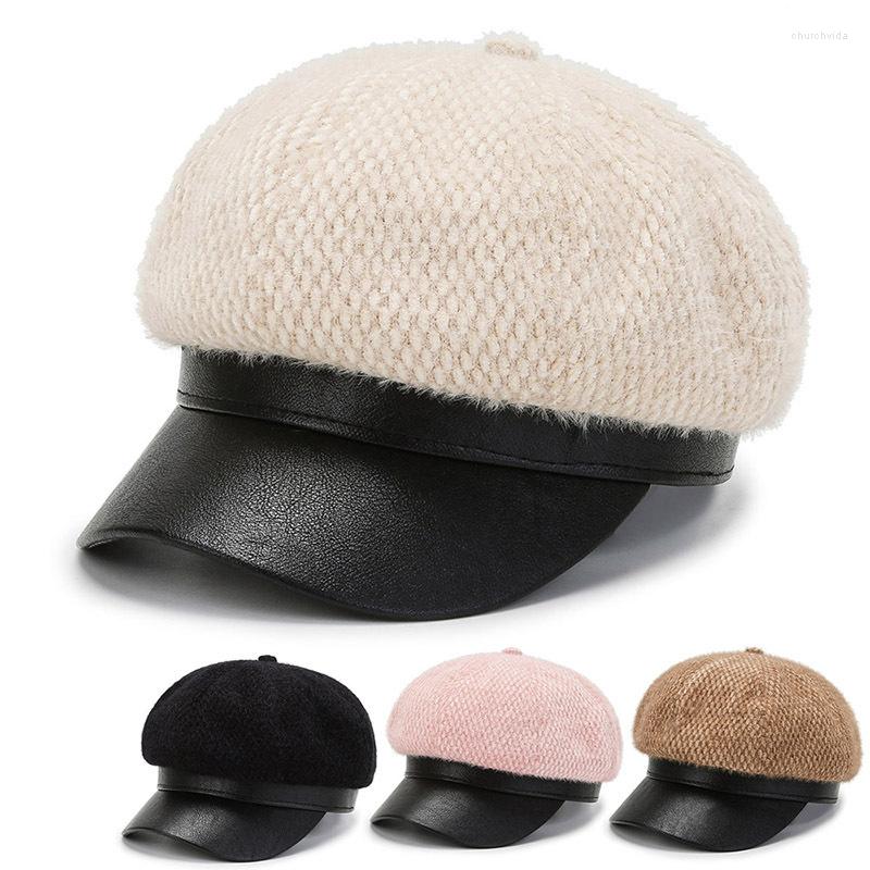 

Berets Fashion Wild Women Beret Autumn Winter Octagonal Cap Hats Stylish Artist Painter Sboy Caps, White