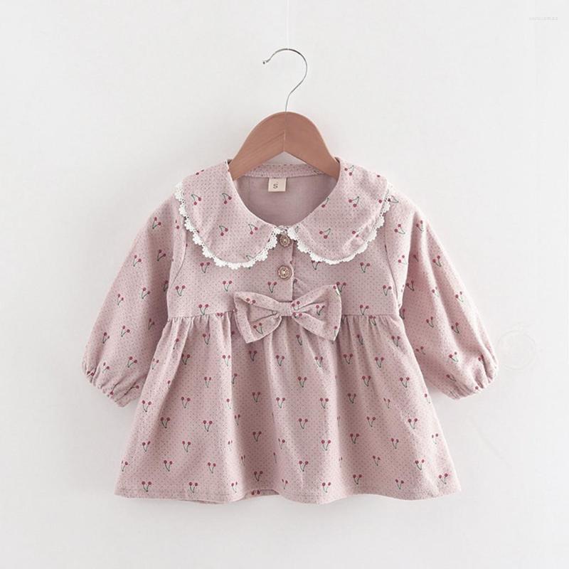 

Girl Dresses Toddler Princess Dress Cotton Kid Baby Long Sleeve Bow Print Party Little With Sleeves, Blue