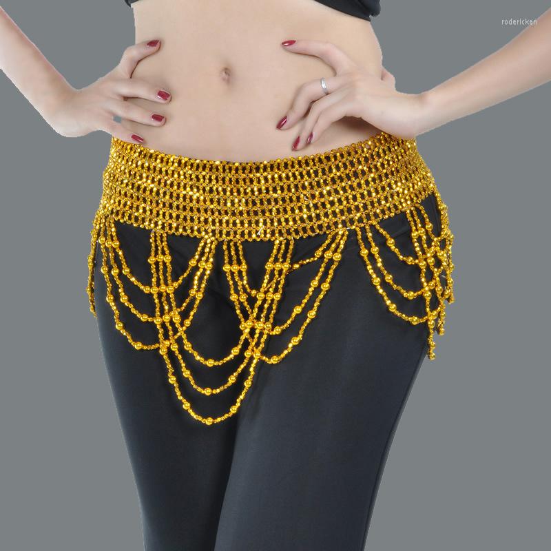 

Stage Wear Belly Dance Decorative Beads Shiny Waist Chain Belt Hip Scarf Gold Plated Silver Pearl Tassel Women'S Bead
