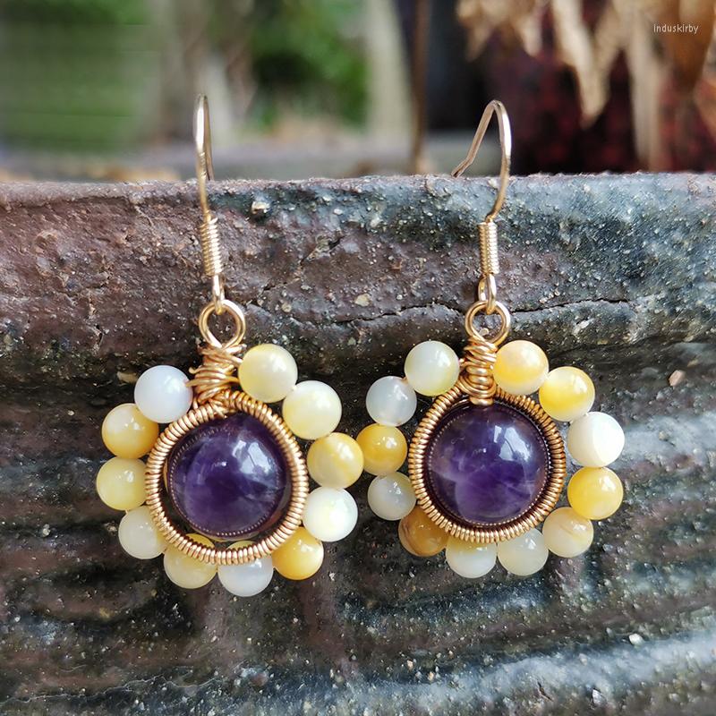 

Dangle Earrings 4Unik Latest Luxury Women Fashion Amethyst Pendant Earring Sunflower Elegant Handmade Jewelry Bijoux Wholesale 4UN-E026