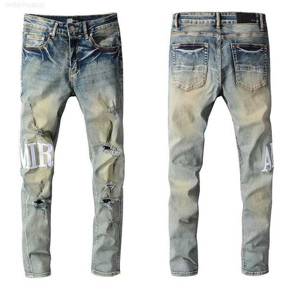 

Men's Jeans Designer Punk Ripped Pants Pantalon Homme for Men Retro Old Street Fashion Letter Motorcycleecvv, Picture