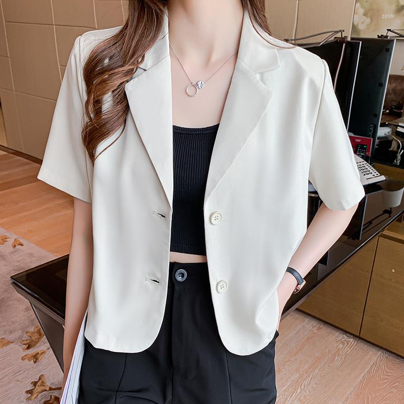 

Women' Suits Summer Blazer Woman Short Sleeve Korean Fashion Female Clothing Suit Collar Casual Loose Houthion, White