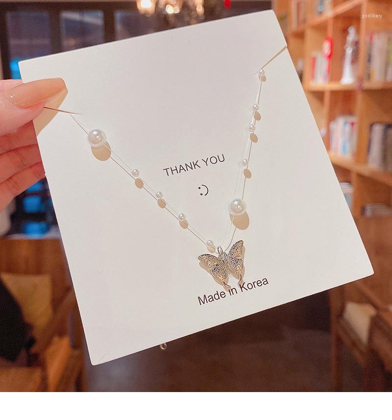 

Choker Female Transparent Fishing Line Butterfly Necklace Women Pearl Invisible Chain Pendant Collier Femme Jewelry