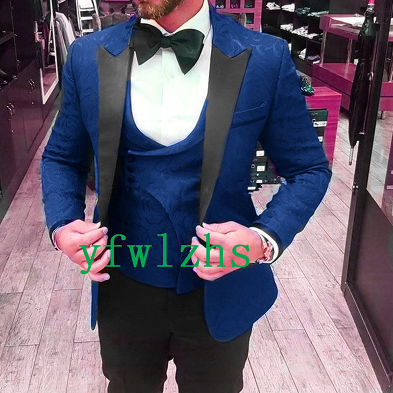 

Handsome Groom Tuxedos Embossing Man's Suits Peak Lapel Groomsmen Wedding/Prom/Dinner Man Blazer Jacket Pants Vest Tie N0180, Same as image