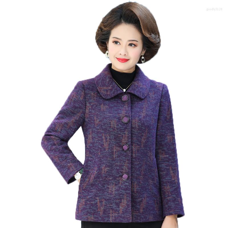 

Women's Wool 2022 Spring Autumn Women's Jacket Middle-Aged Elderly Mothers Blended Woolen Coat Single-Breasted Casual Outerwear Female, Purple