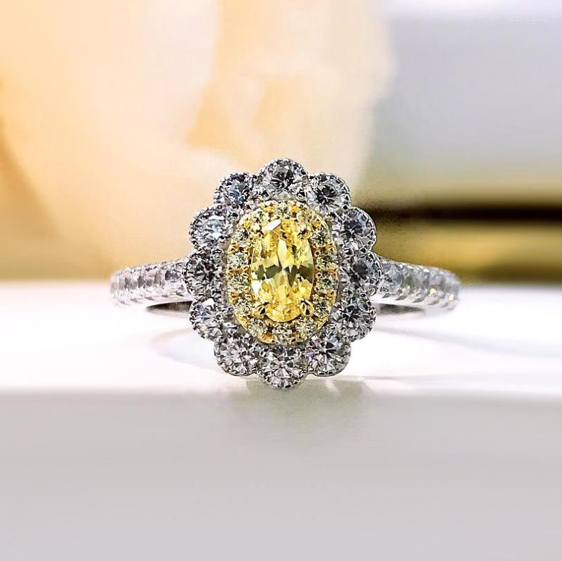 

Cluster Rings 925 Sterling Silver Sparkling Yellow High Carbon Diamond Created Moissanite Wedding Engagement Classic Fine Jewelry