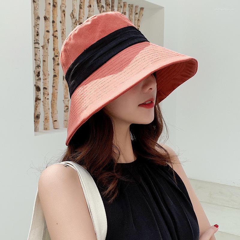 

Berets H7623 Women Fisherman Hat Female Summer Sunscreen Wide Eave Bucket Cap Girl Spring Autumn Beach Sunshade Breathable Elegant Caps, Yellow
