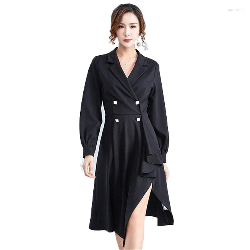 

Casual Dresses 2022 Autumn Dress Female Suit Collar Double Breasted Lantern Sleeve Lrregular Women's Fashion Knit Vestidos A925, Black
