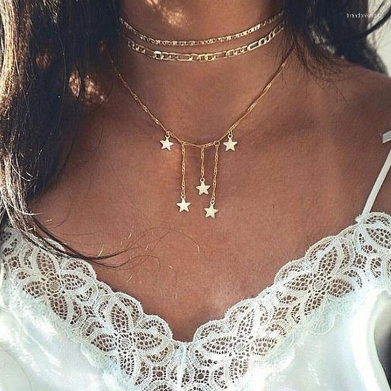 

Choker European And American Multi-Layer Five-Pointed Star Necklace Creative Retro Simple Three-Layer Alloy