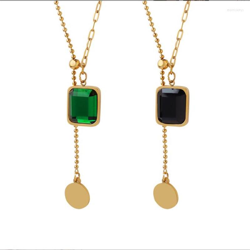 

Chains High Quality Gold Color Plated Green Crystal Square Necklace For Women Fashion Luxury Clavicle Chain Necklaces Jewelry Party