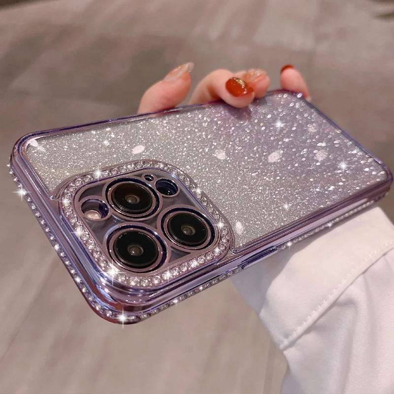 

Fashion Luxury Glitter Diamond Bling Case for iPhone 14 13 12 11 Pro Max x xs xr 7 8 Plus Girl Female Plating Soft Silicone Shockproof Cover