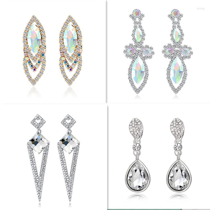 

Dangle Earrings European And American Fashion Shiny Water Drop Crystal Alloy Inlaid Colorful Gem