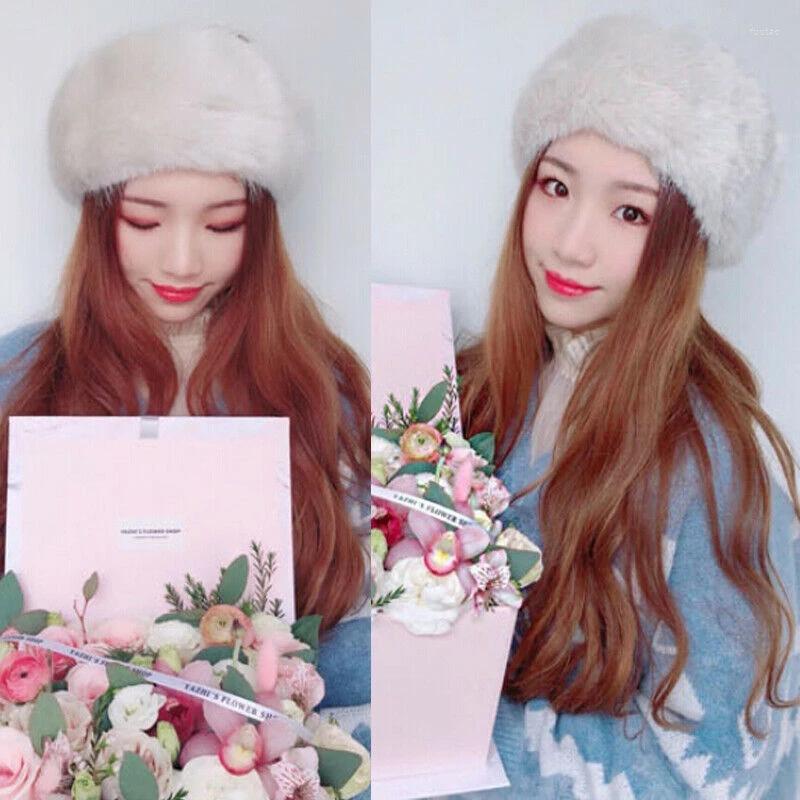 

Berets Faux Fur Headband For Women Hair Band Female Winter Outdoor Earmuff Ski Hat Fashion Ladies Thick Warm Empty Top Caps, Black