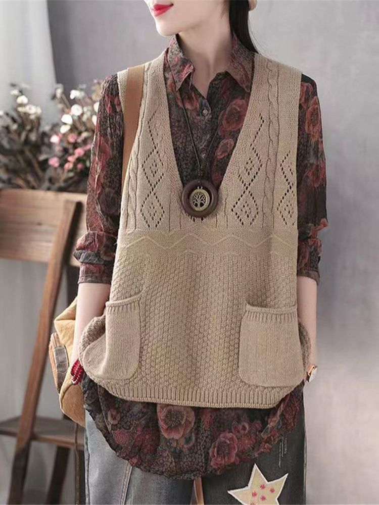 

Women' Vests Korean Fashion Vintage Sweater Vest Women Solid Color V Neck Sleeveless Knitted Tops Waistcoats Loose Oversize Pullovers PZ4273 221202, Blue