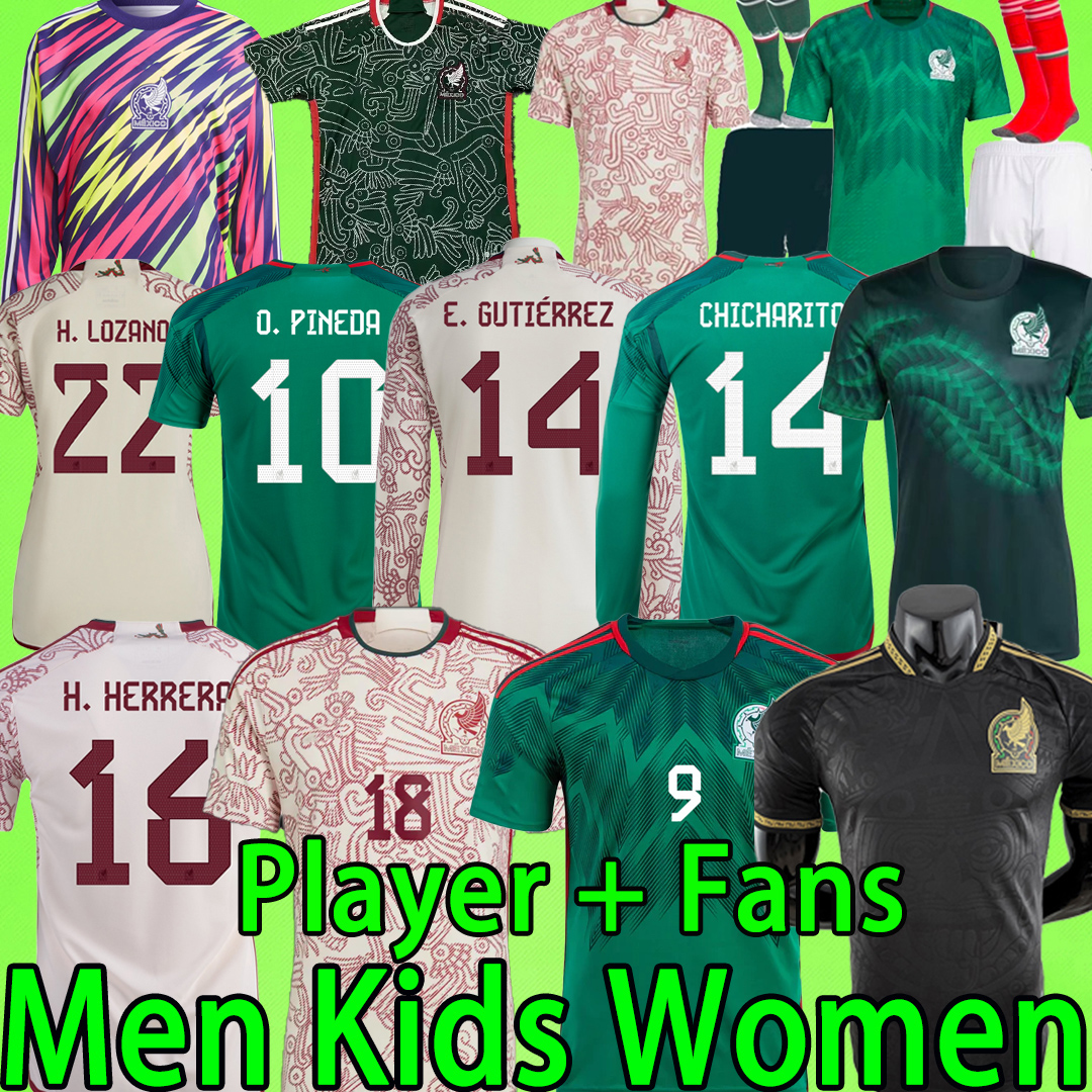 

XXXL  2022 Mexico soccer jerseys goalkeeper long sleeve player version 22 23 RAUL CHICHARITO A.VEGA Camisetas de futbol 2023 KIDS KIT football shirts WOMEN uniform, 2022 kids kit