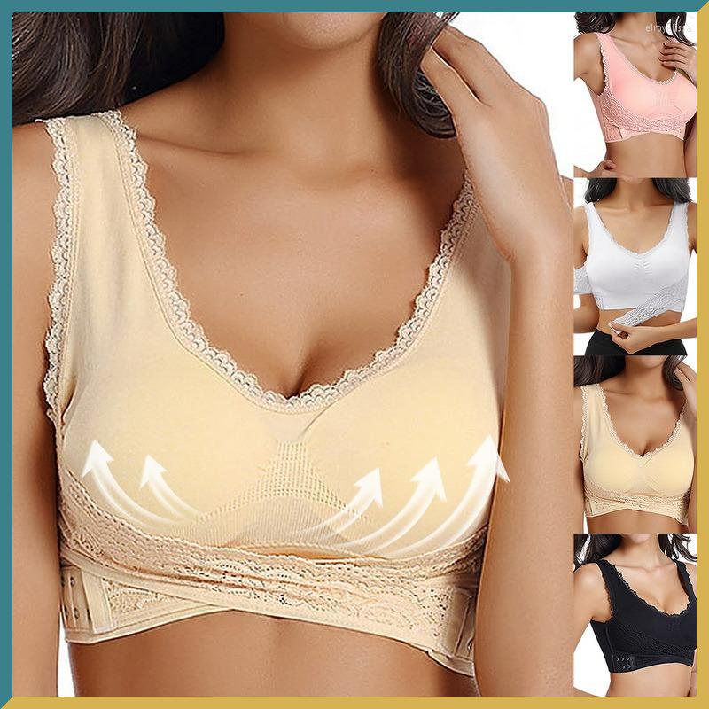 

Bras Women's Bra For Women Underwear Sexy Lingerie Lace Solid Cross Side Buckle Wireless Push Up Bralette Breathable Sleepling, Black