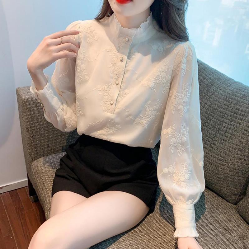 

Women' Blouses Casual 2022 Autumn Chiffon Shirts Women Long Lantern Sleeve Comfortable Ladies Streetwear Clothing Fashion Tops, Apricot