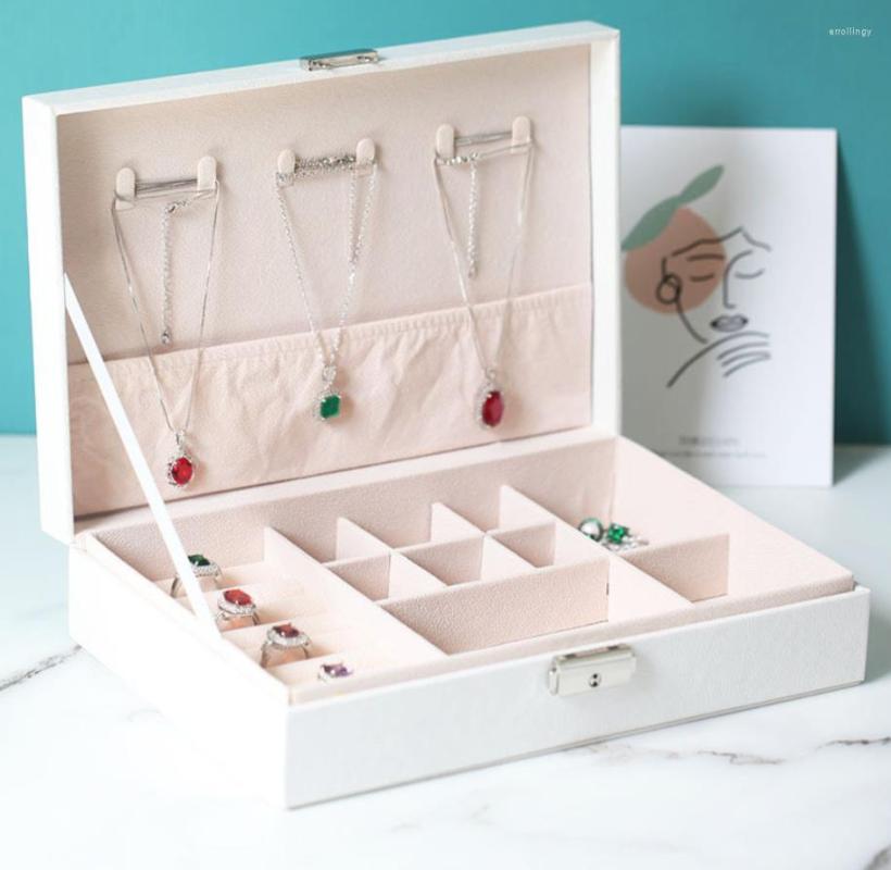 

Jewelry Pouches Box For Women Organizer Ring Storage Earrings Display Case With Lock And Key Bracelets Necklaces Hook Holder