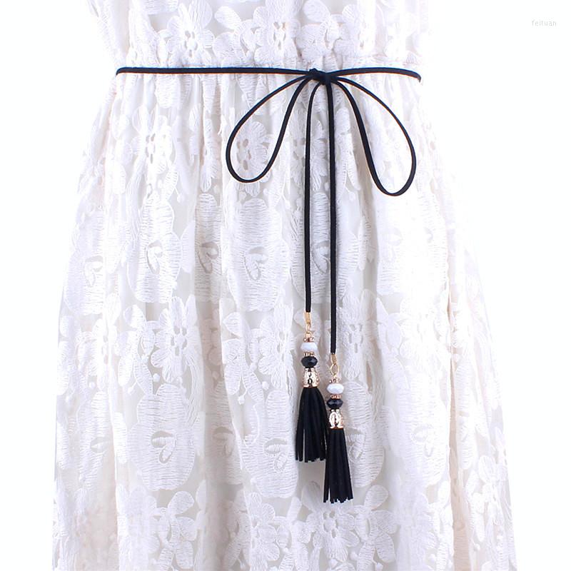 

Belts Fashion Ladies Belt Thin Tassel Rope Waist For Dresses Waistband Knot Decorated String Strap, White