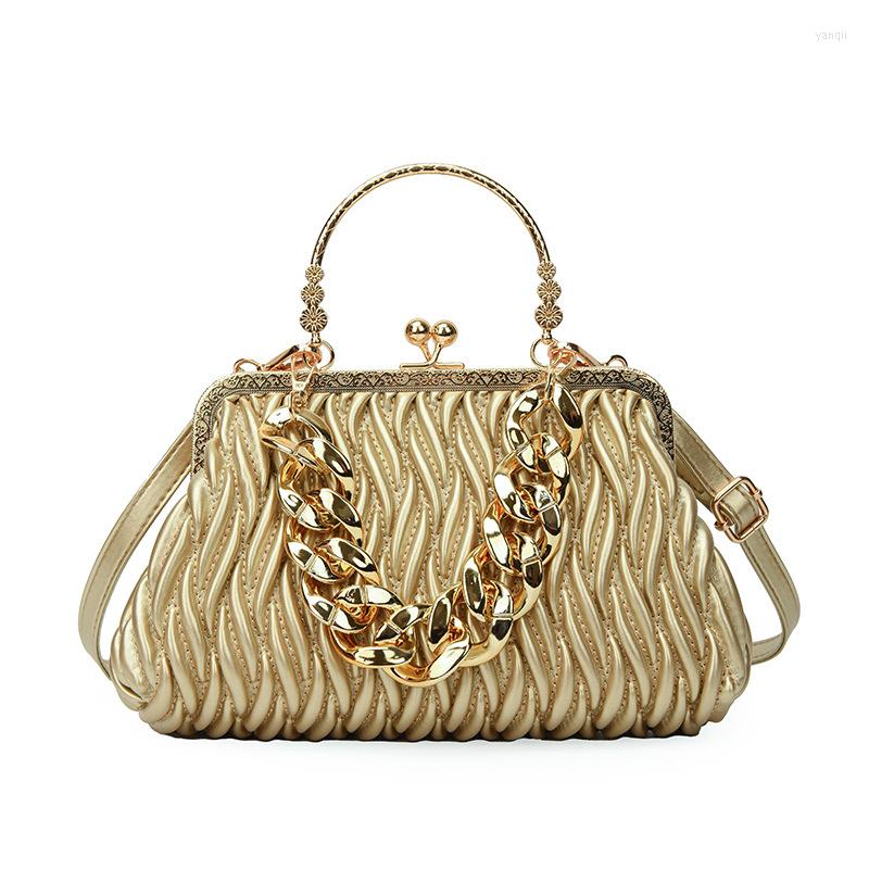 

Evening Bags Women Messenger Bag Pleated Handbags Fashion Chain Luxury For Party Shoulder Crossbody Large Shell Clip Purses, Pink