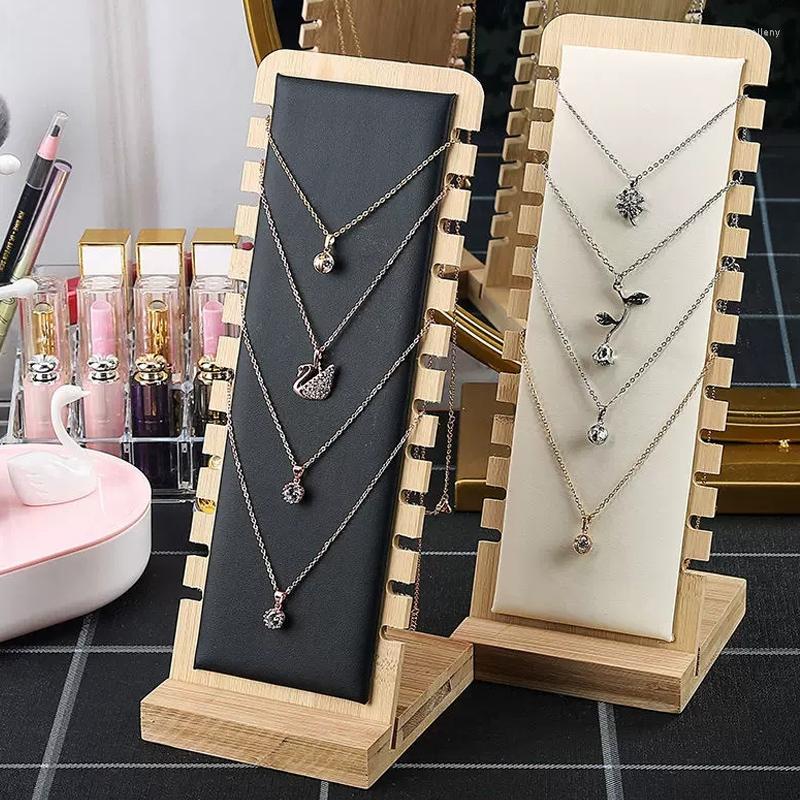 

Jewelry Pouches Bamboo Display Stand Necklace Wooden Multiple Easel Showcase Holder Necklaces Bracelet