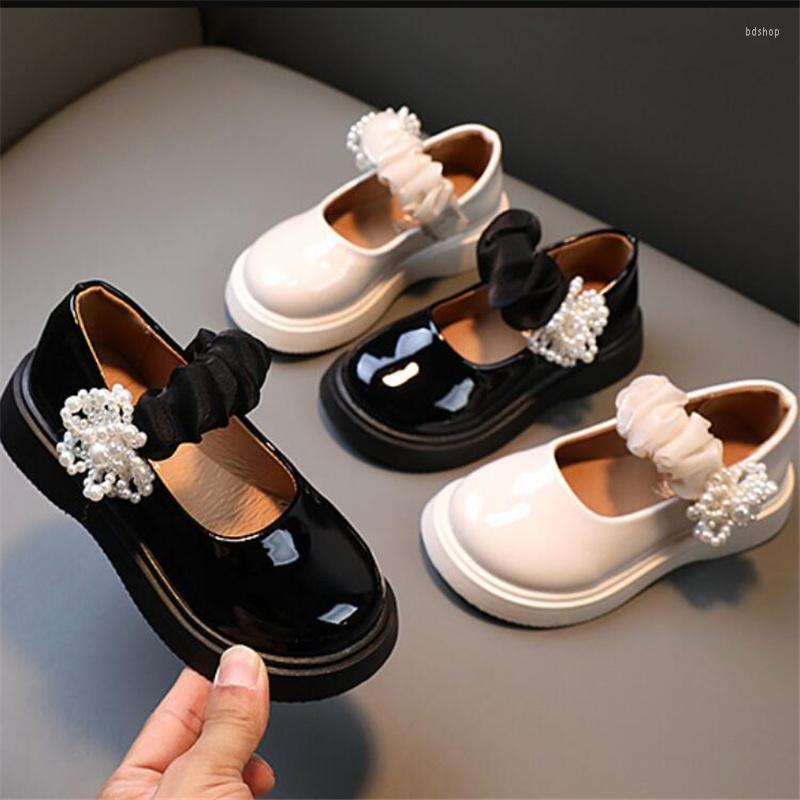 

Flat Shoes Girls Patent Leather Mary Janes College Style Black Single Fashion Pearl Flower Soft Bottom Princess EUR 23-36
