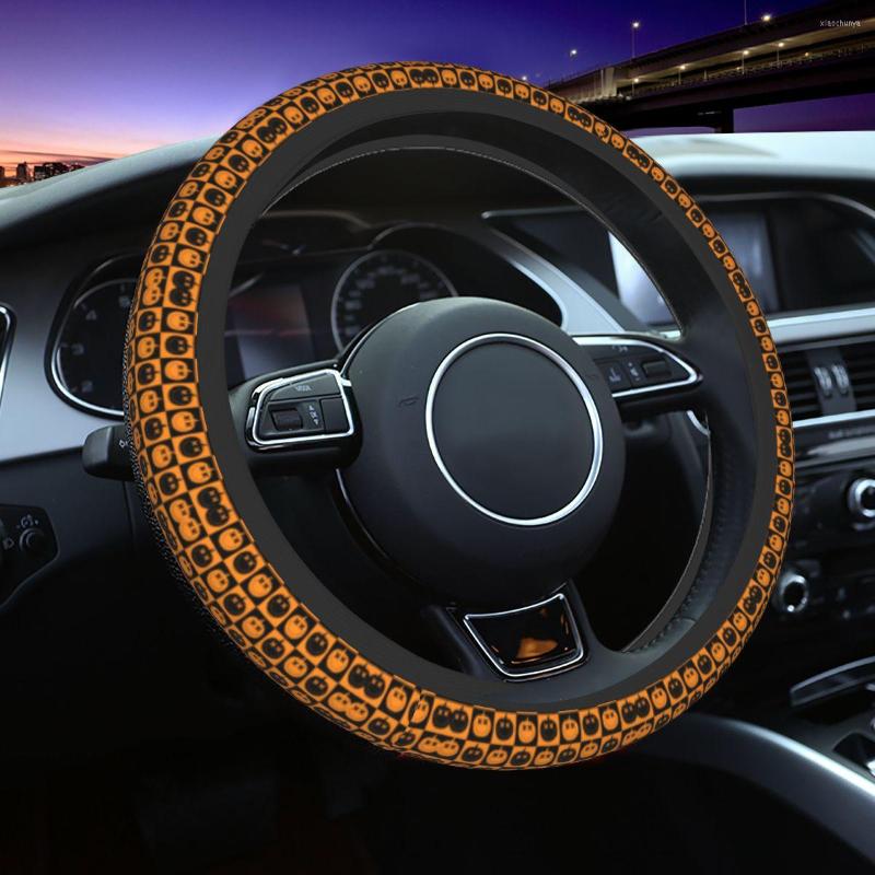 

Steering Wheel Covers Lovely Halloween Checkers Pattern Pumpkins Cover Protector Universal Fit 37-38cm Car Accessories