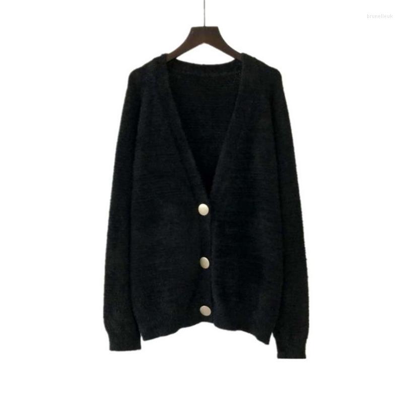 

Women's Knits Autumn Winter Women Oversize Button Warm Faux Mink Knitted Sweater Jacket Female Tricot Outwear Cardigan Coat T587, Pink