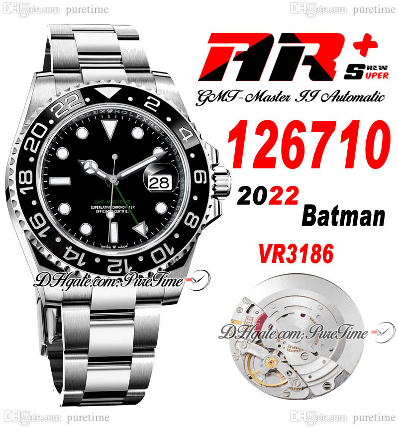 

ARF GMT VR3186 Automatic Mens Watch Ceramic Bezel Black Dial Green Hands 904L OysterSteel Bracelet Super Edition Same Serial Warranty Card PTRX Puretime C3, Batman-oyste