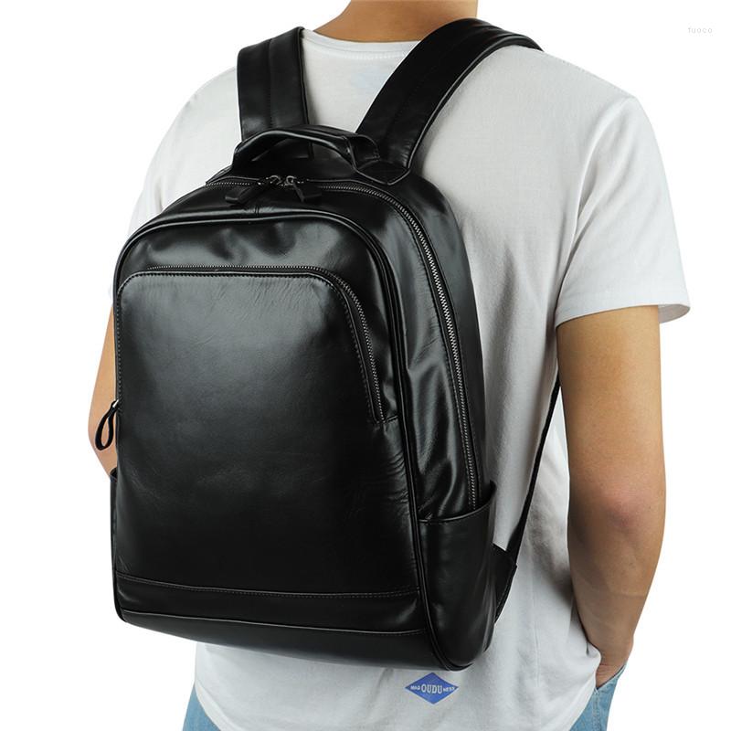 

Backpack Natural Cowskin Genuine Leather Men's Fashion Large Capacity Shoolbag For Boy Laptop Bag, 6480 brown