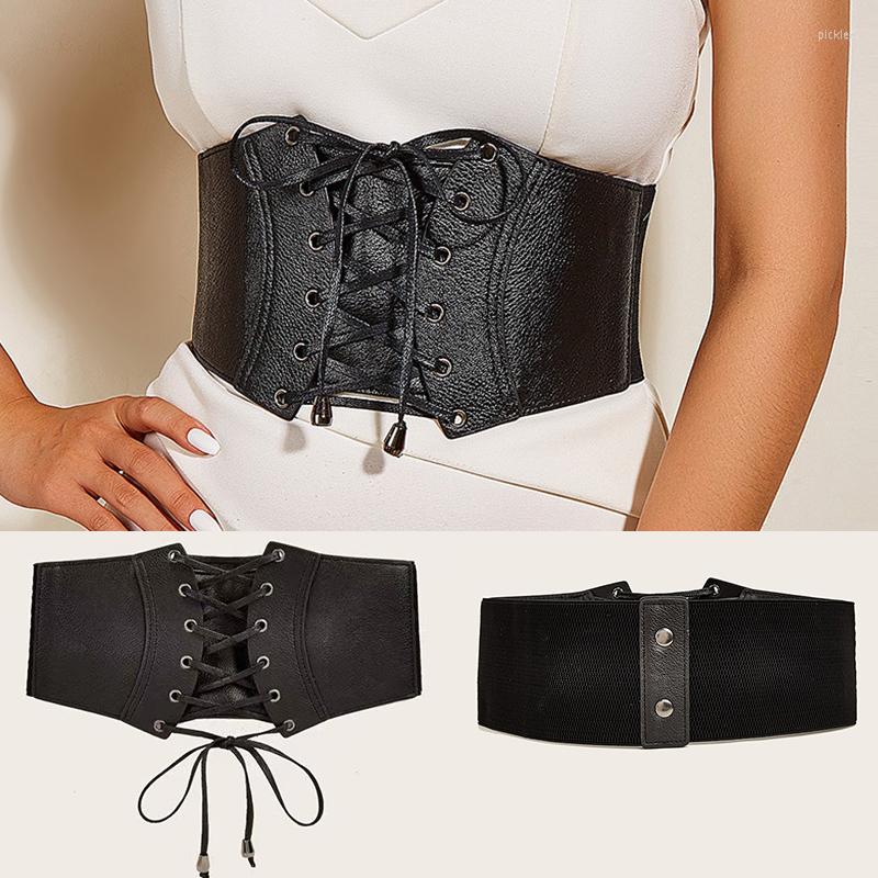 

Belts Fashion Elastic Corset Wide Belt For Women PU Designer Waist Strap Female Dress Skirt Coat Decorative Girdle, Black