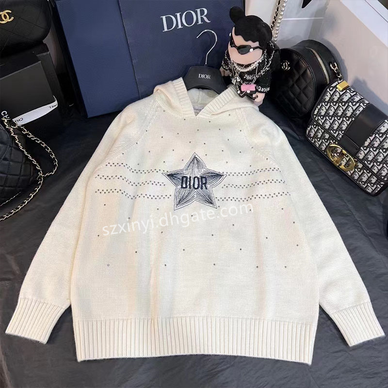 Dior DUPE Mode Vêtements Lucky Star Hoodie Broderie Tricot Pull À Capuche YF1118A