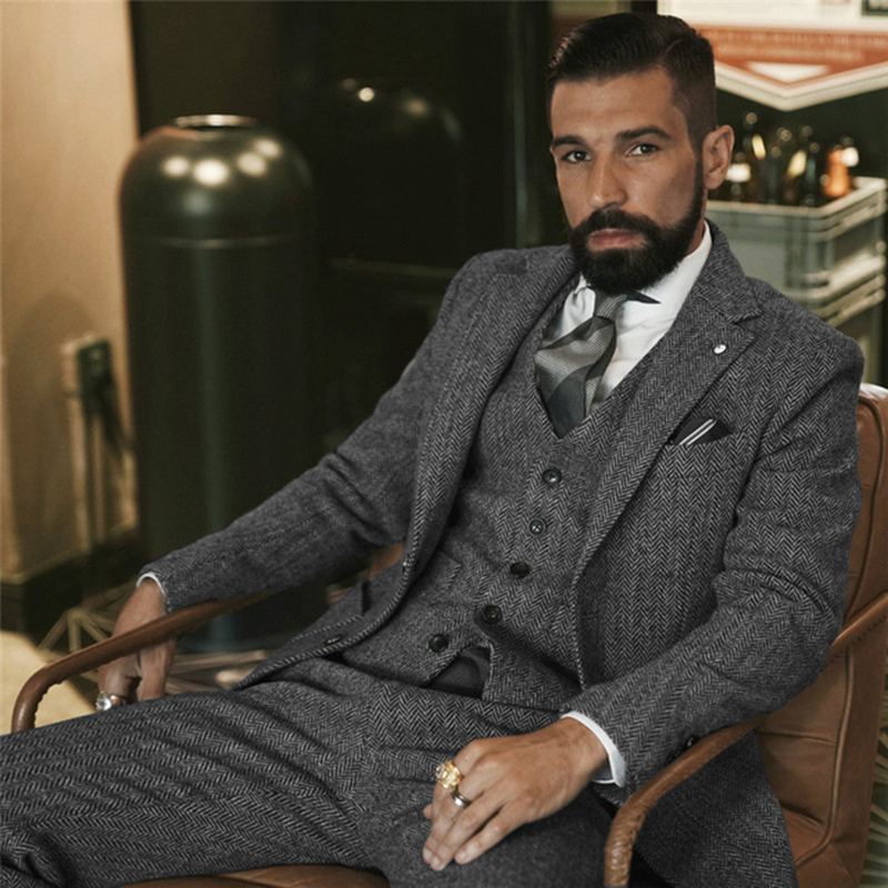 

Men's Suits Blazers Gray Wool Tweed Winter Suit for Men Herringbone Slim Fit Formal Groom Tuxedo 3 Piece Wedding Male Jacket Vest Pants 221201, Burgundy