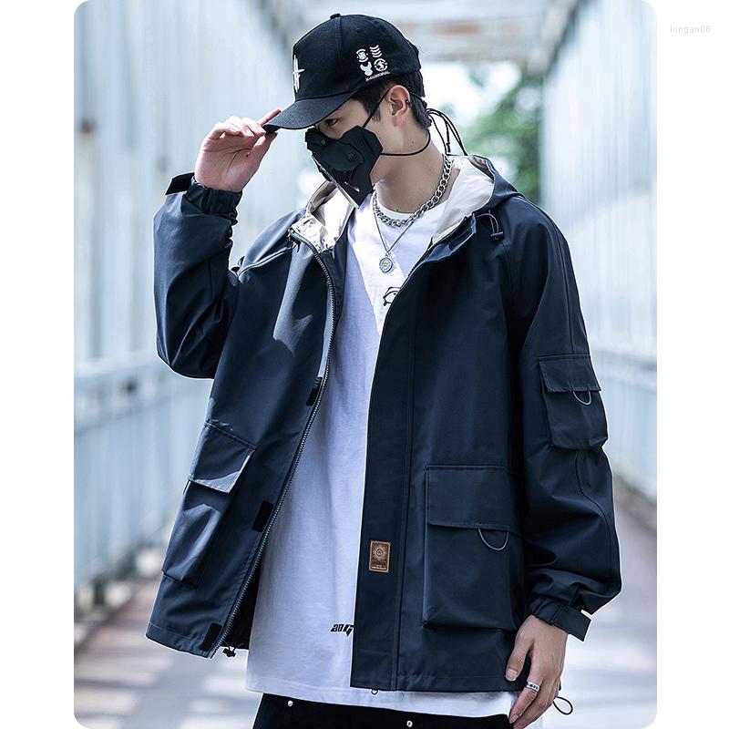

Men's Jackets Unisex Functional Jacket Trendy Vintage Hooded Casual Simple Medium Long Men'S Clothes Harajuku Coat Oversize High Street, Black