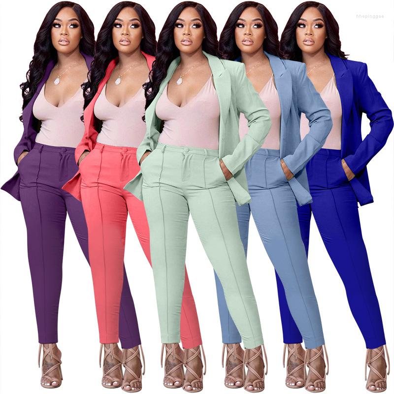 

Women's Two Piece Pants European And American Women's Clothing Autumn Winter Pure Color Suit Collar Lacing Two-piece Set Shorts, Light blue