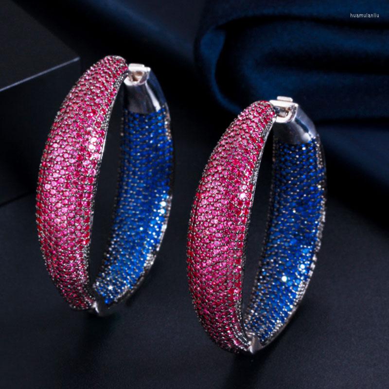 

Stud Earrings Zlxgirl Jewelry Brand Blue With Red Cubic Zirconia Round Big Hoop Women's Wedding Bridal Ears Piercing Copper Earing