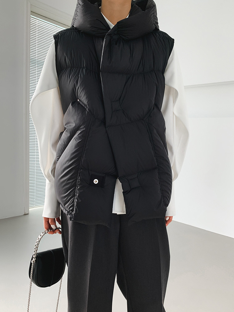 

Women's Vests Autumn Winter Hooded 90 White Duck Down Vest Women Oversized Thicken Simple All Match Casual Puffer Waistcoat Outwear 221201, Beige