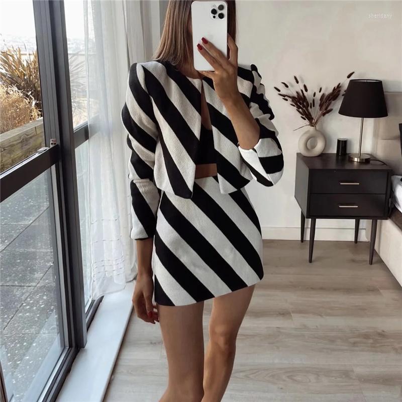 

Work Dresses Woman Fashion Black White Zebra Striped 2 Pcs Sets 2022 Spring Chic Female Straight Skirts Suits Ladies High Street Blazer Suit, Skirt