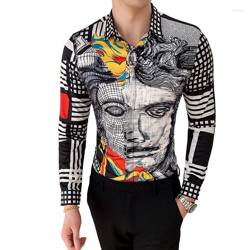 

Men's Casual Shirts 6XL 18 Colour Fashion Boutique Print Slim Fit Mens Long-sleeved Shirt / High-end Social Brand Men Club Prom, 2134 black