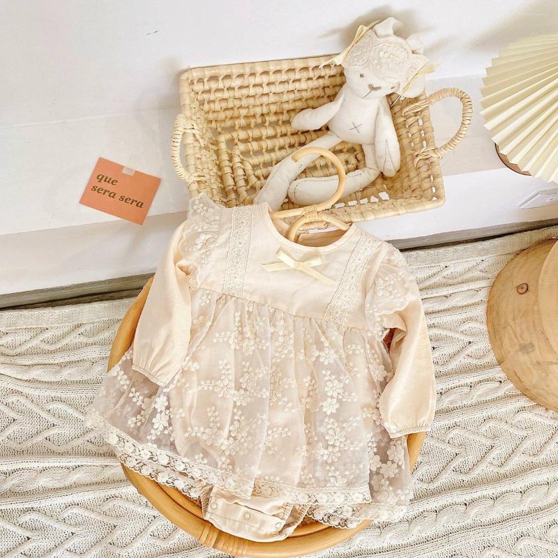 

Rompers Sanlutoz Princess Infants Girls Bodysuits Autumn Cotton Lace Baby Clothes Long Sleeve With Headband, Brw1102