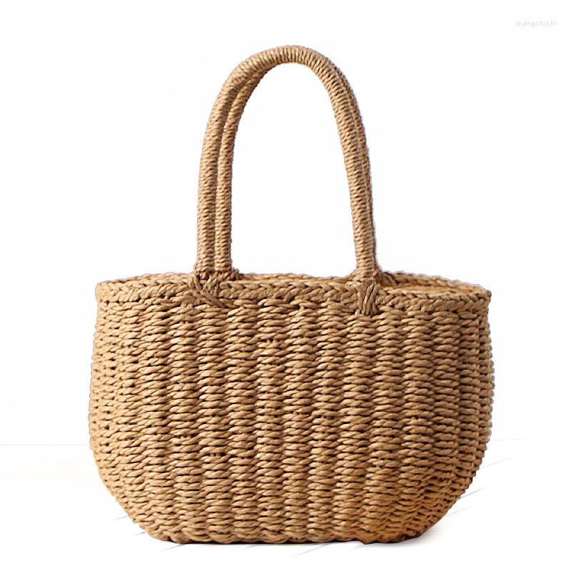 

Evening Bags Fashion Summer Beach Bag Handmade Rattan Basket Women Holiday Bohemian Small Tote, Light brown