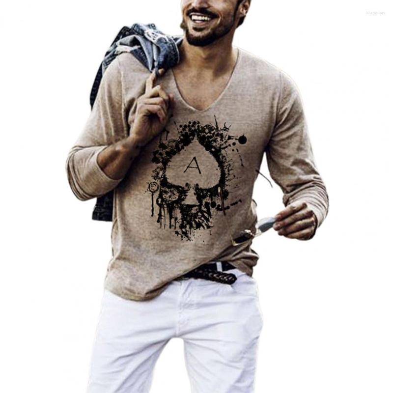 

Men's T Shirts Men Shirt Poker Card Print V Neck Pullover Long Sleeve Top Autumn Skin-friendly T-Shirts 3XL, Khaki