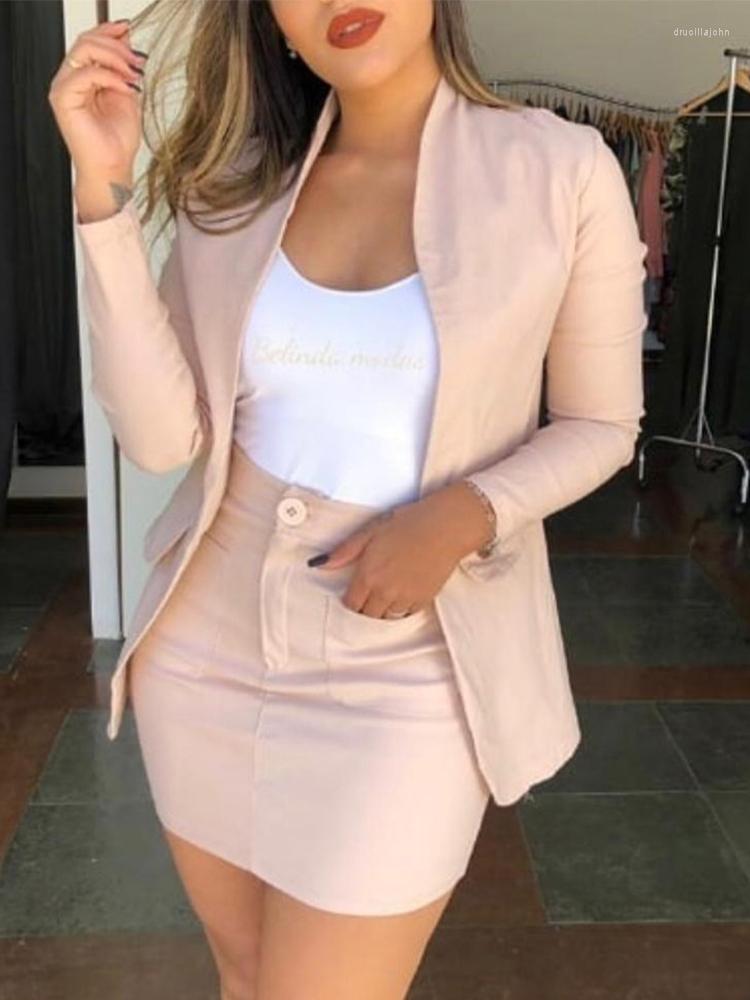

Two Piece Dress 2022 Summer Long Sleeve Blazer Coat & Pockets Skirt Set Of Fashion Casual Pieces For Women, Lzr11019