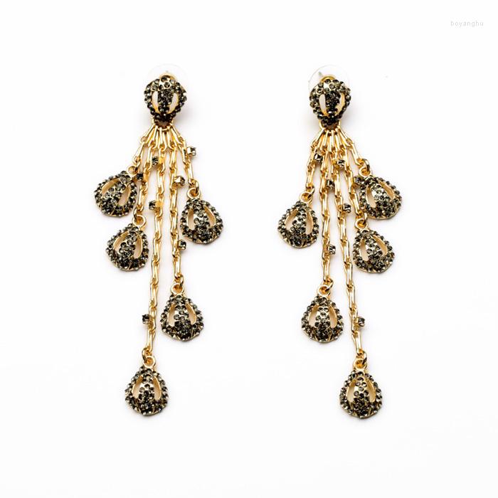 

Stud Earrings Bulk Price Luxury Elegant Female Party Charm Gold Color Crystal Plant Long Pierce